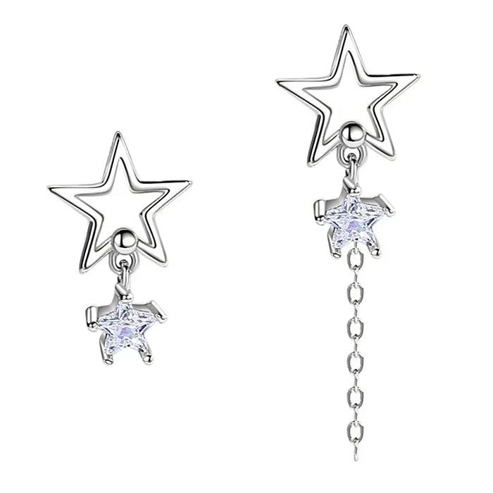 SILVER STAR ASYMMETRIC EARRINGS CELESTIAL STAR ASYMMETRIC