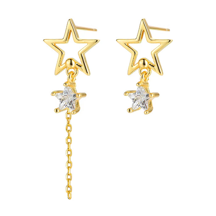 SILVER STAR ASYMMETRIC EARRINGS CELESTIAL STAR ASYMMETRIC