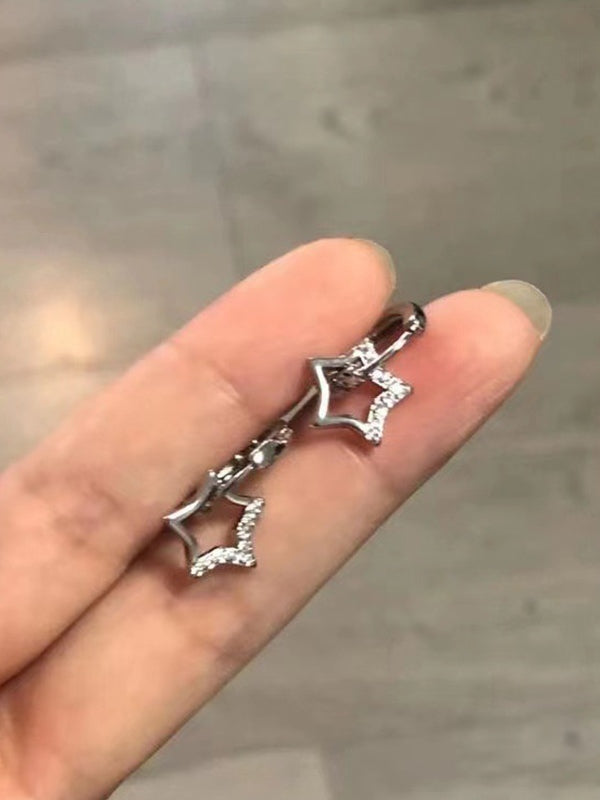 SILVER STAR-SHAPED EARRINGS WITH STAR ALLOY RHINESTONE ACCENTS