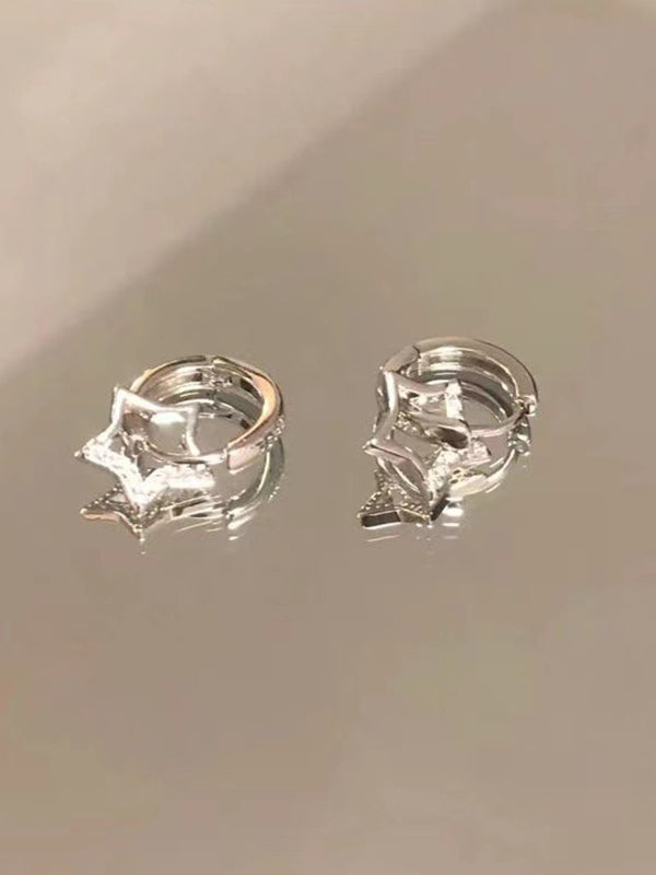 SILVER STAR-SHAPED EARRINGS WITH STAR ALLOY RHINESTONE ACCENTS