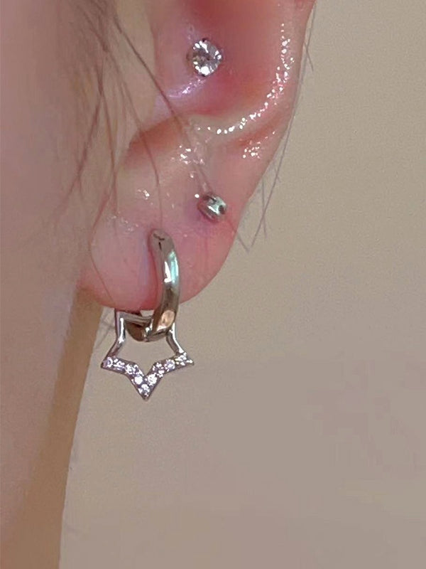 SILVER STAR-SHAPED EARRINGS WITH STAR ALLOY RHINESTONE ACCENTS