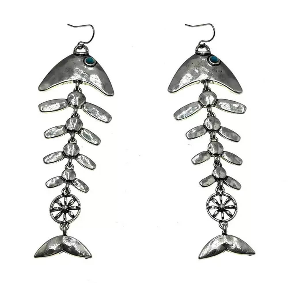 SILVER-TONE FISHBONE EARRINGS: OCEAN LIFE INSPIRED FISHBONE SEGMENTS