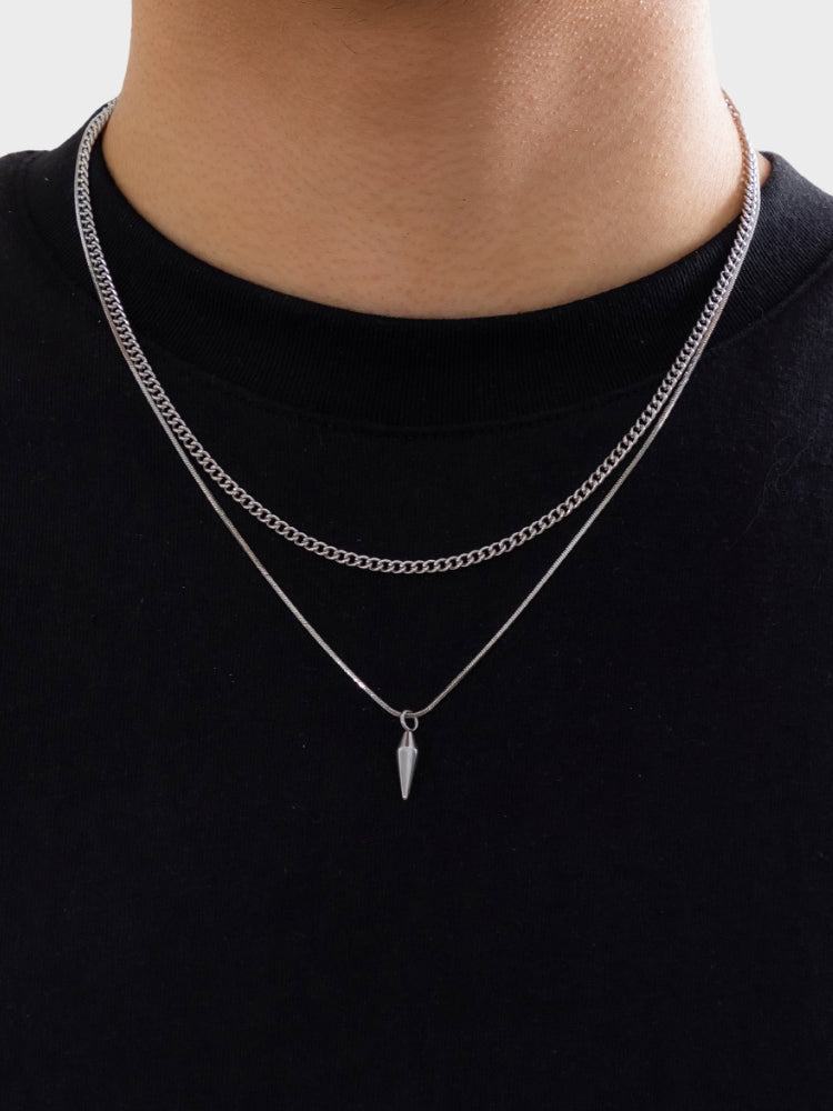 SILVER TWO PIECE NECKLACE SET WITH TWO PIECE DESIGN