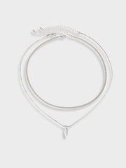 SILVER TWO PIECE NECKLACE SET WITH TWO PIECE DESIGN
