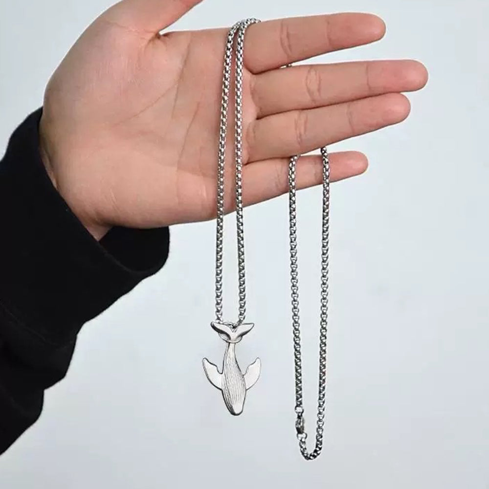 SILVER WHALE PENDANT NECKLACE