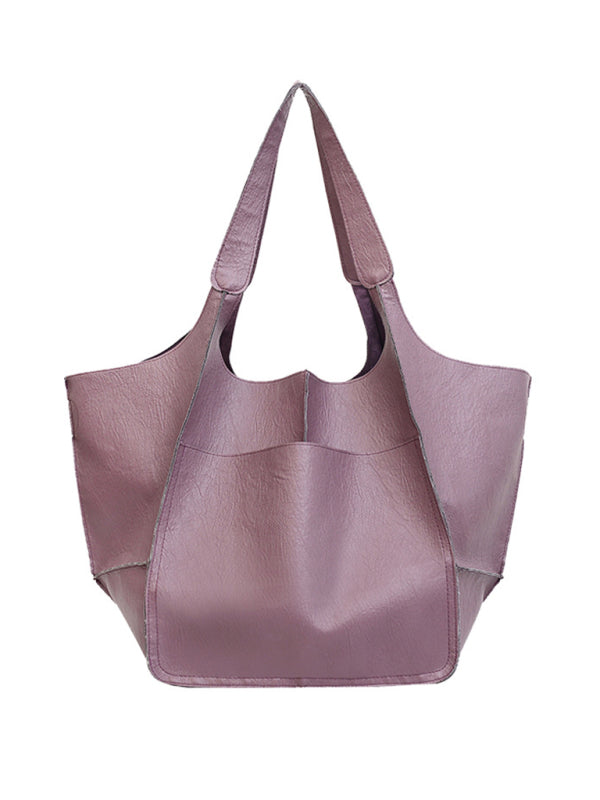 Simple Large Bag Soft Leather Large Capacity One Shoulder Portable Tote Bag - Purple / F