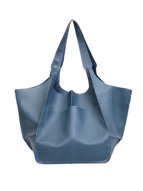 Simple Large Bag Soft Leather Large Capacity One Shoulder Portable Tote Bag - Blue / F