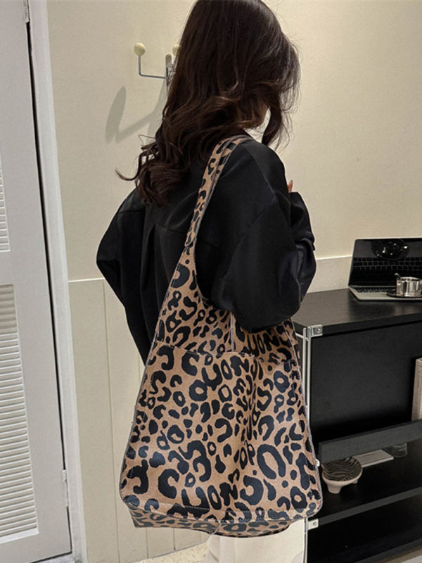 Simple Large Bag Soft Leather Large Capacity One Shoulder Portable Tote Bag - Leopard / F