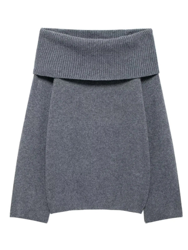 Simple off-shoulder long-sleeved sweater top - Grey / S