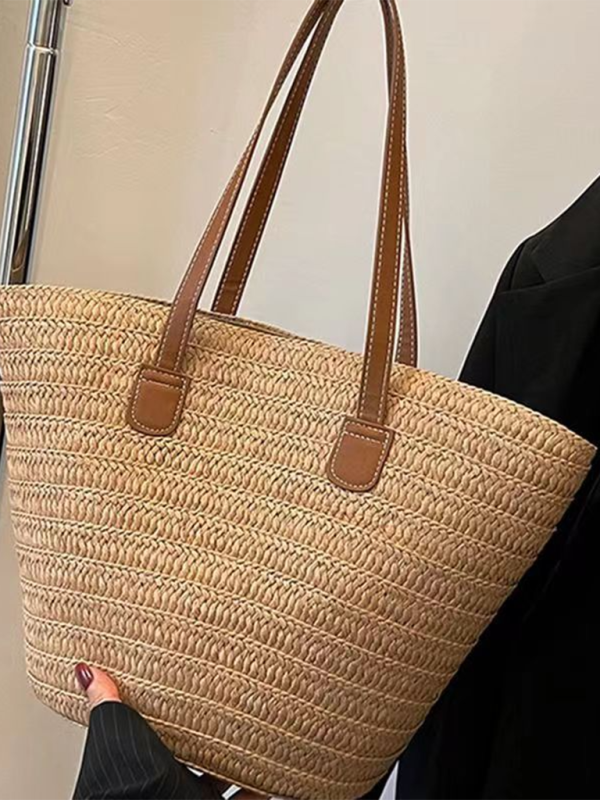 Single shoulder messenger woven bag women’s new large capacity holiday beach bag commuter tote bag - Khaki / FREESIZE