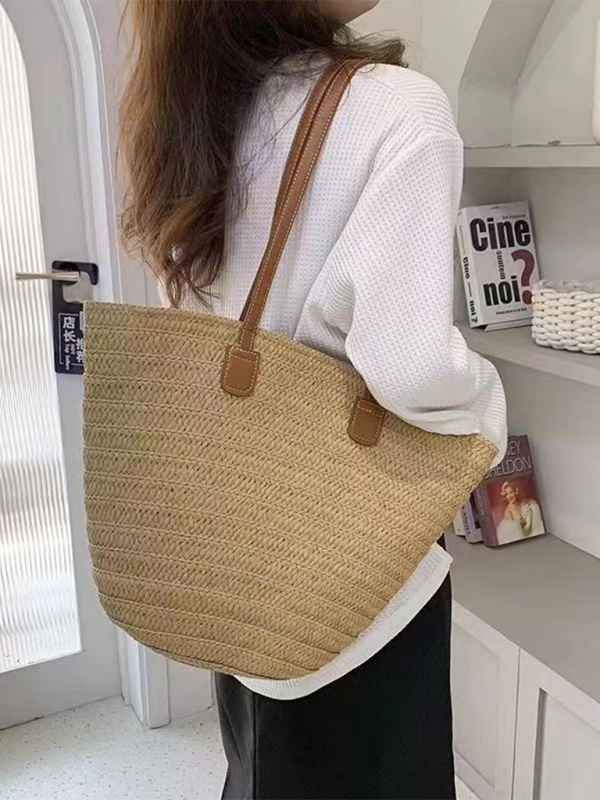 Single shoulder messenger woven bag women’s new large capacity holiday beach bag commuter tote bag