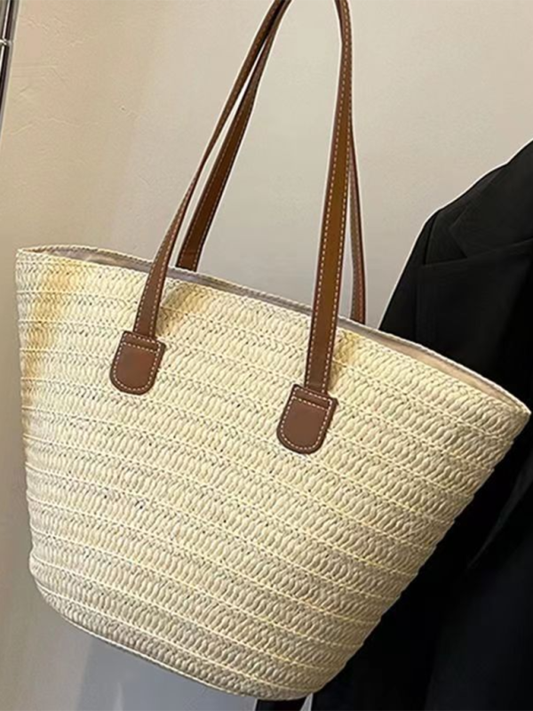 Single shoulder messenger woven bag women’s new large capacity holiday beach bag commuter tote bag - Cream / FREESIZE