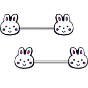14G 5/8 White Bunny Rabbit Heads Barbell Nipple Ring Set