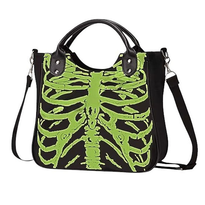 SKELETON PRINT BLACK TOTE BAG