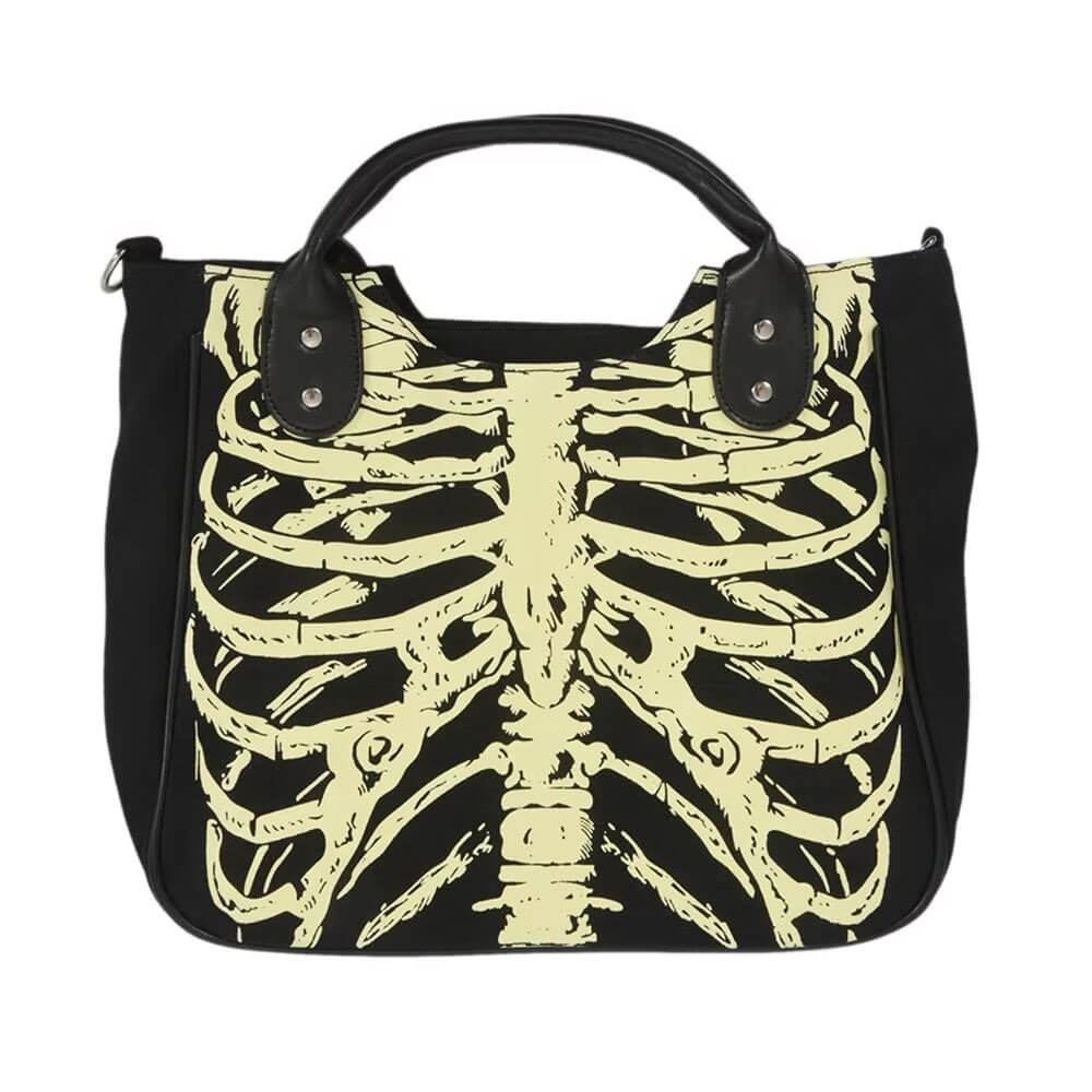 SKELETON PRINT BLACK TOTE BAG