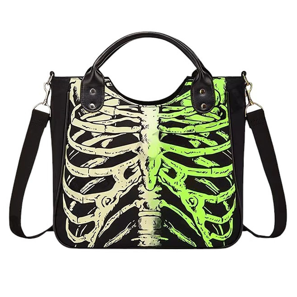 SKELETON PRINT BLACK TOTE BAG