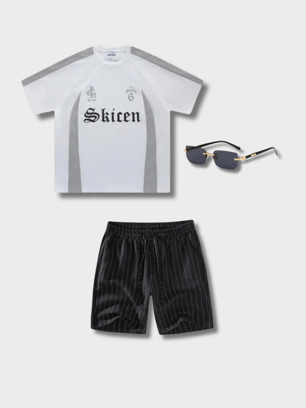 APPAREL SET WITH SHIRT, SHORTS, AND SUNGLASSES - LIGHT STRIPED DECARBA