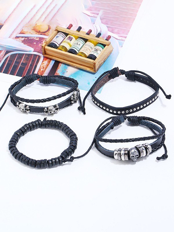 SKULL BRACELET SET WITH CUSTOMIZABLE SKULLS AND GEOMETRIC ALLOY Y2K DESIGN