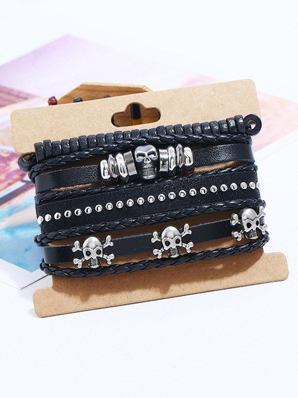 SKULL BRACELET SET WITH CUSTOMIZABLE SKULLS AND GEOMETRIC ALLOY Y2K DESIGN