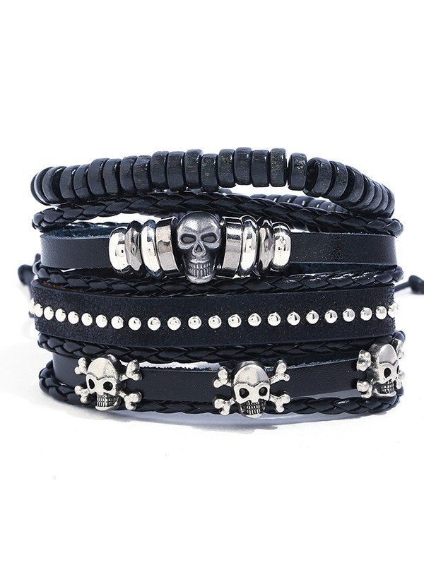 SKULL BRACELET SET WITH CUSTOMIZABLE SKULLS AND GEOMETRIC ALLOY Y2K DESIGN