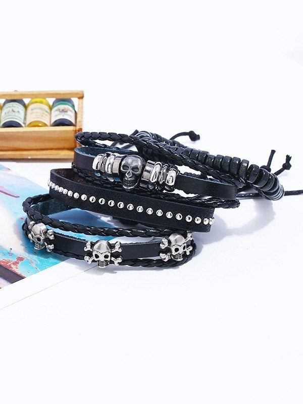 SKULL BRACELET SET WITH CUSTOMIZABLE SKULLS AND GEOMETRIC ALLOY Y2K DESIGN