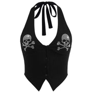 SKULL HALTER TOP EMO AESTHETIC WITH BUST MEASUREMENT