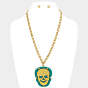 Skull rivet plate pendant necklace