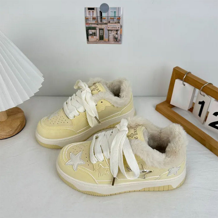 SKYSTAR FAUX-FUR SNEAKERS: YELLOW STAR SNEAKER