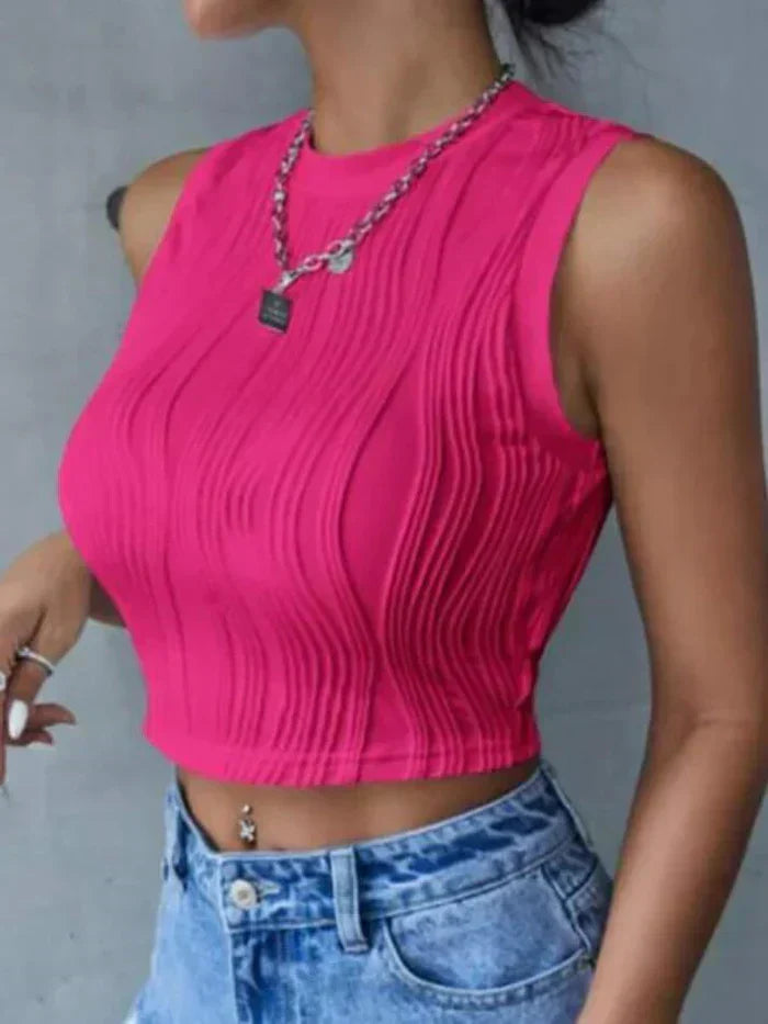 SLEEVELESS CROP TOP - CUTE VINTAGE TIGHT FITTING DESIGN