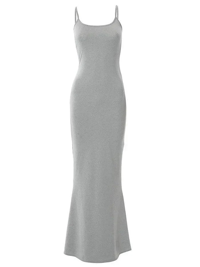 SLEEVELESS MAXI DRESS WITH SQUARE NECKLINE - BLACK SPAGHETTI STRAP DRESS
