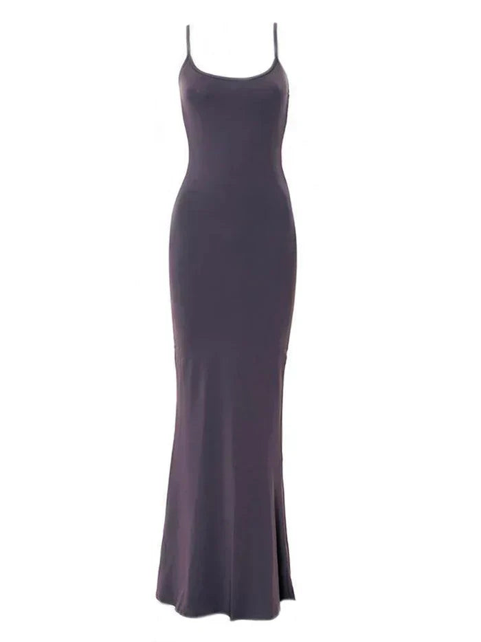 SLEEVELESS MAXI DRESS WITH SQUARE NECKLINE - BLACK SPAGHETTI STRAP DRESS