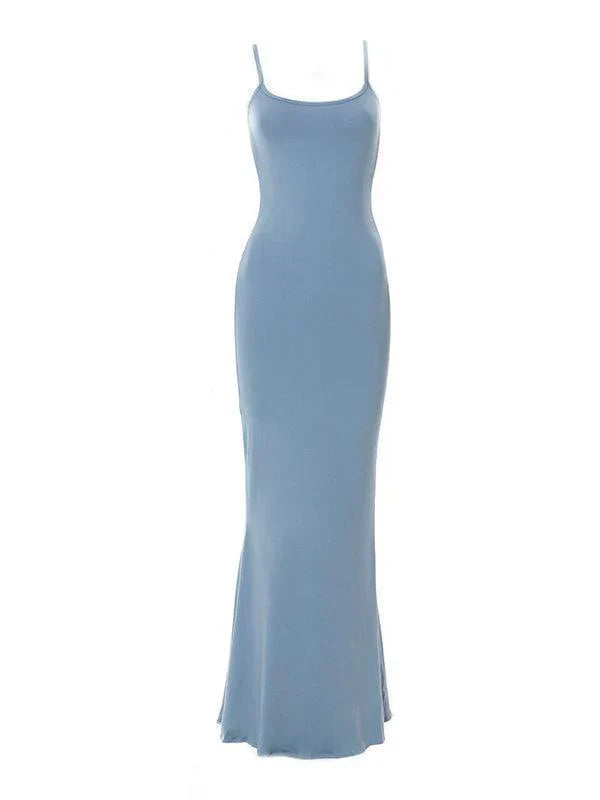 SLEEVELESS MAXI DRESS WITH SQUARE NECKLINE - BLACK SPAGHETTI STRAP DRESS