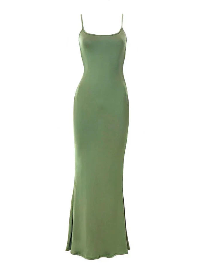 SLEEVELESS MAXI DRESS WITH SQUARE NECKLINE - BLACK SPAGHETTI STRAP DRESS