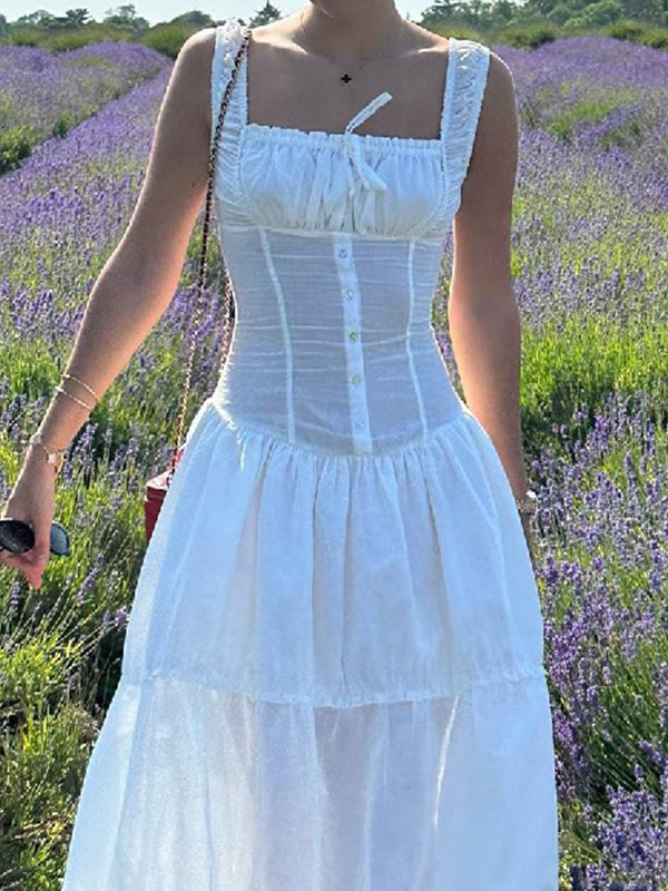 SLEEVELESS MIDI DRESS - CASUAL WHITE SLIM FIT