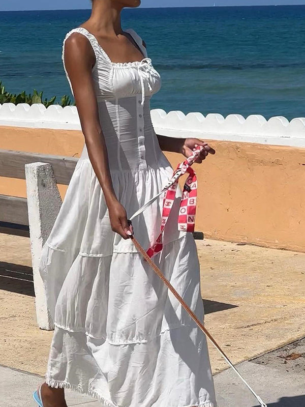 SLEEVELESS MIDI DRESS - CASUAL WHITE SLIM FIT