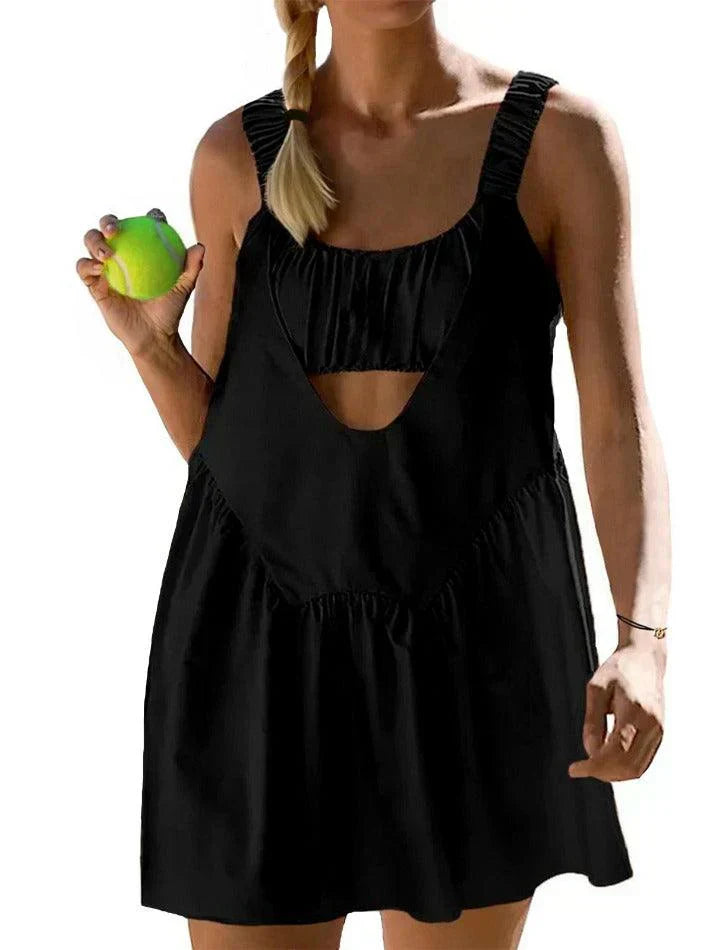 SLEEVELESS MINI TENNIS DRESS IN BLACK - IDEAL FOR ACTIVEWEAR