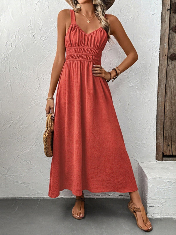 Sleeveless Strapless Casual Pleated Dress
