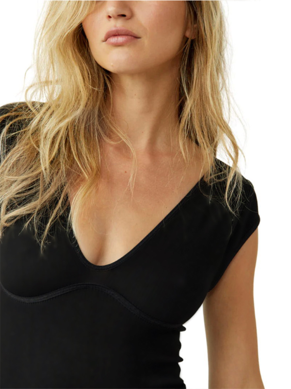 Sleeveless V-neck simple slim fit Bodysuit