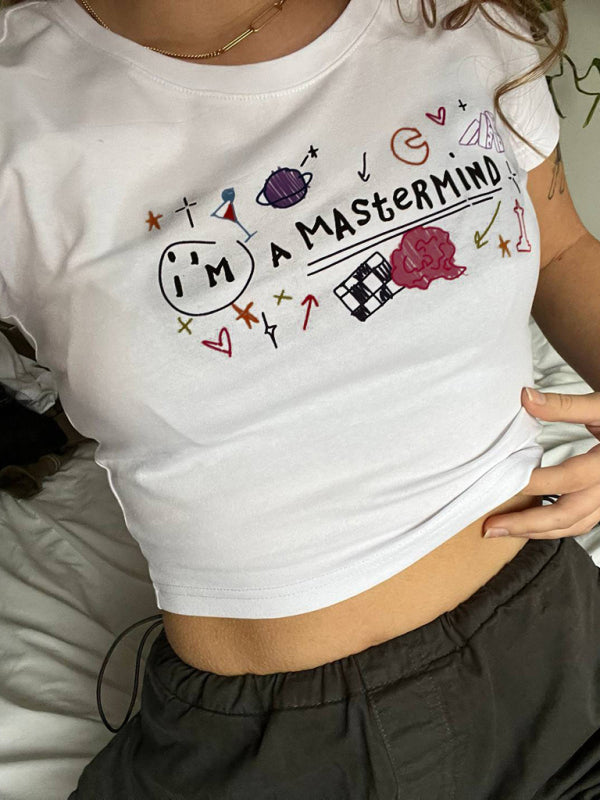 Slim fit and cute print cropped top T-shirt - Pattern1 / S