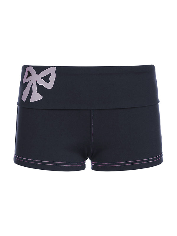 SLIM FIT DARK BLUE SHORTS WITH BOW PATTERN AND CONTRAST STITCHING
