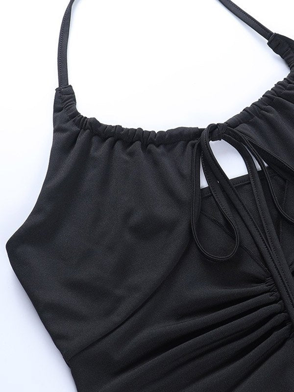 SLIM FIT HALTERNECK TOP WITH CUTOUTS - BLACK HALTER TOP