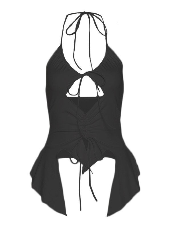 SLIM FIT HALTERNECK TOP WITH CUTOUTS - BLACK HALTER TOP