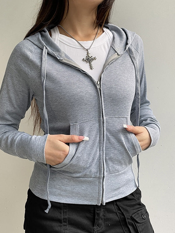 SLIM FIT HOODIE IN GRAY - VERSATILE SLIM FIT ZIP-UP DESIGN