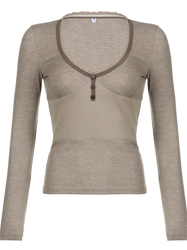 SLIM FIT LONG-SLEEVED BUTTONED TOP FOR CASUAL STREET STYLE