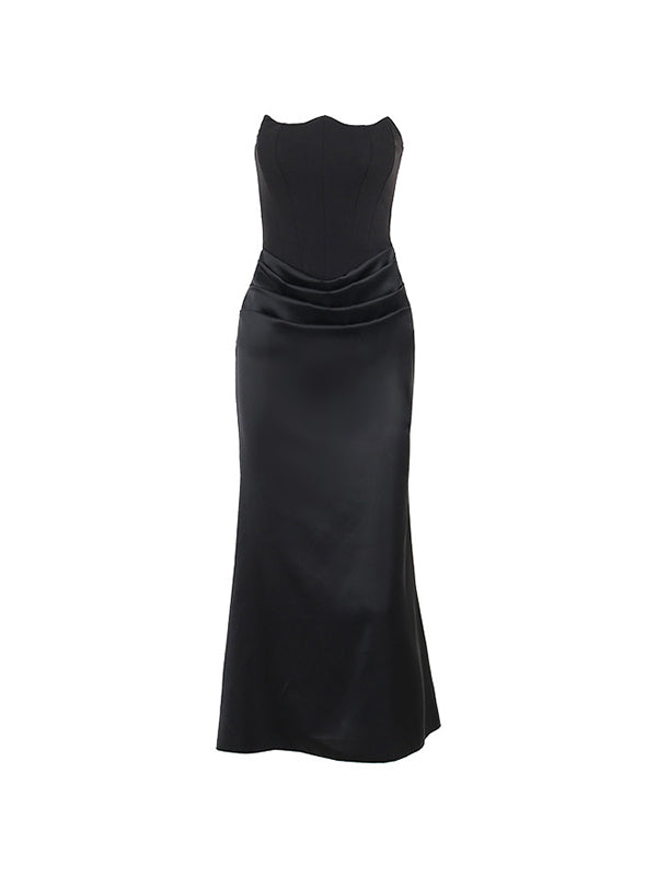 SLIM FIT MAXI DRESS - ELEGANT BLACK STRAPLESS DESIGN