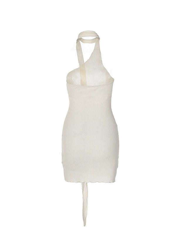 SLIM FIT MINI DRESS WITH SLANT SHOULDER DESIGN