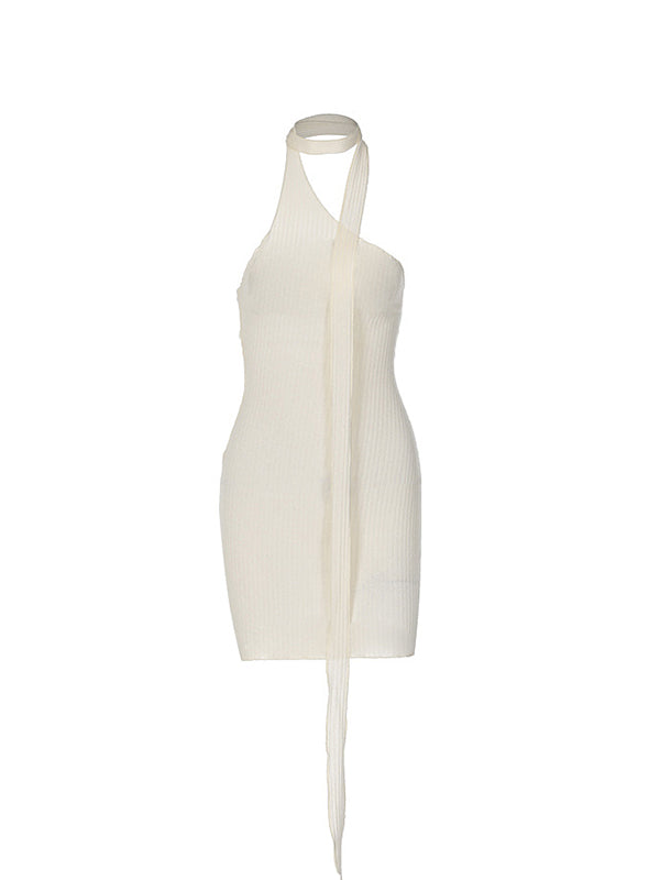 SLIM FIT MINI DRESS WITH SLANT SHOULDER DESIGN