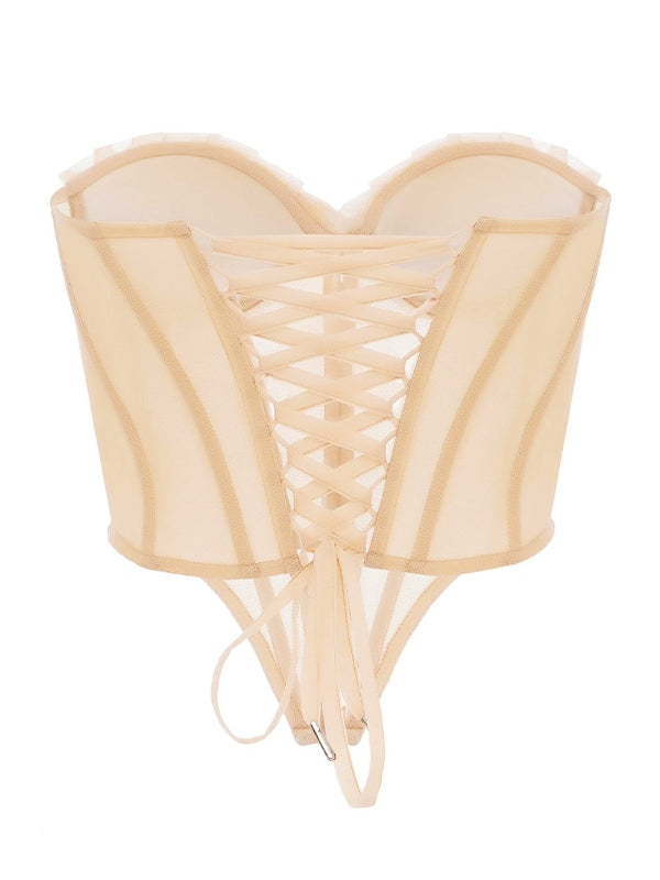 SLIM FIT NUDE STRAPLESS CORSET TOP FOR VINTAGE STREET STYLE