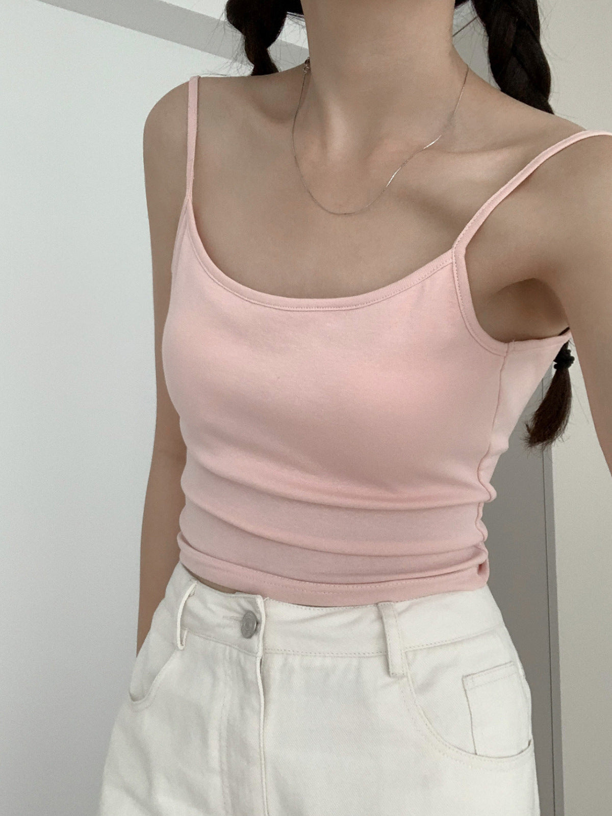 SLIM FIT PINK TOP AND WHITE SKIRT SET WITH Y2K SOLID COLOR STYLE