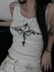 SLIM FIT SLEEVELESS WHITE TANK TOP WITH CROSS DESIGN